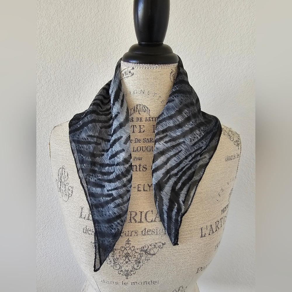 Vintage Sheer Animal Print Small Square Scarf 19" x 19" Zebra Tiger